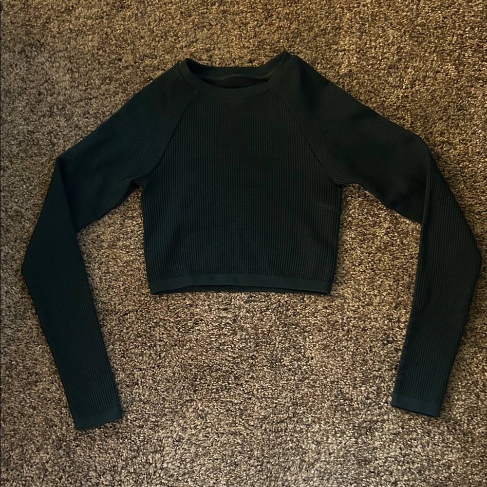Cropped Dark Green Long Sleeve Women's Top